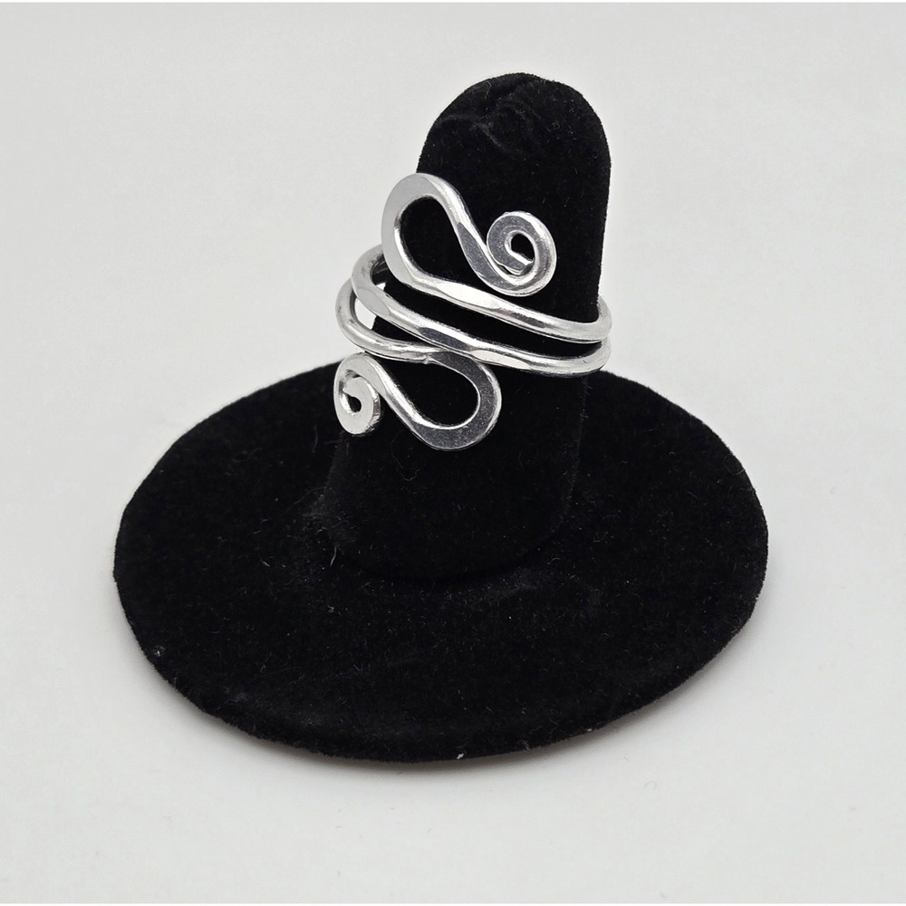 Snake Ring Silvertone Scroll Hammered Metal Swirl Modern Artisan Boho Size 6.25 - Picture 3 of 11